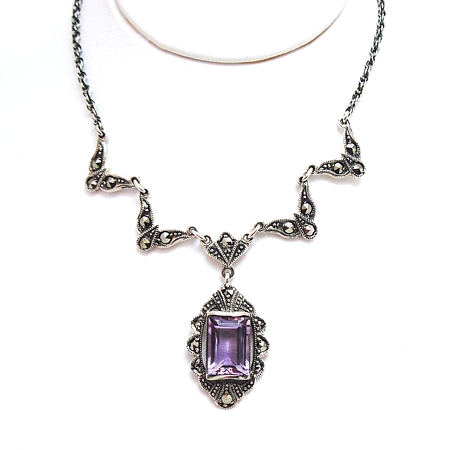 Marcasite and Amethyst Victorian-style Necklace - Click Image to Close
